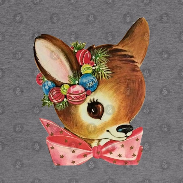 Cute Vintage Reindeer Head with Bow by PUFFYP